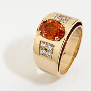 MODÈLE ART DECO- Bague Grenat spessartite/diamants or rose