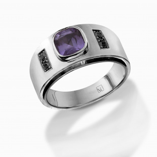 MODÈLE ART DECO HOMME- Bague spinel et diamants noirs