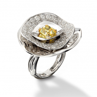 ZENITH - Bague Diamant Jaune et diamants blancs